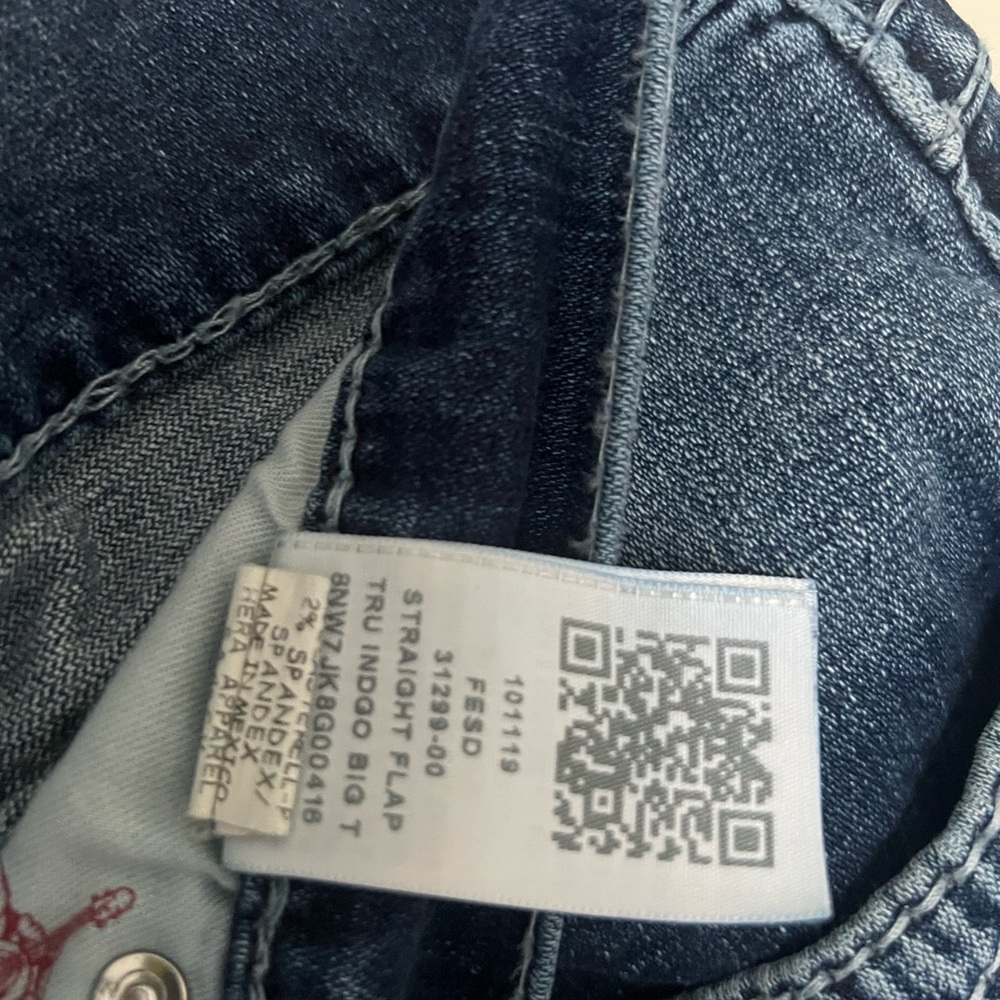 Men's True Religion‎ Straight Flap Tru Indigo Big T Hip Hop Pants sz 38 - Picture 3 of 4